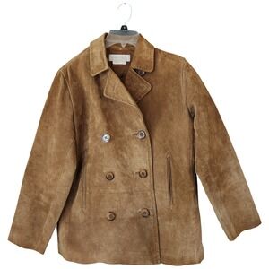 Margaret Godfrey 100% Suede Leather Double‎ Breasted Jacket Women's Sz 12 Petite